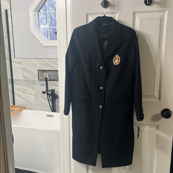 Ralph Lauren Jackets & Blazers - NWT Lauren Ralph Lauren Wool Crest Coat Black Midi Military Coat Size 8